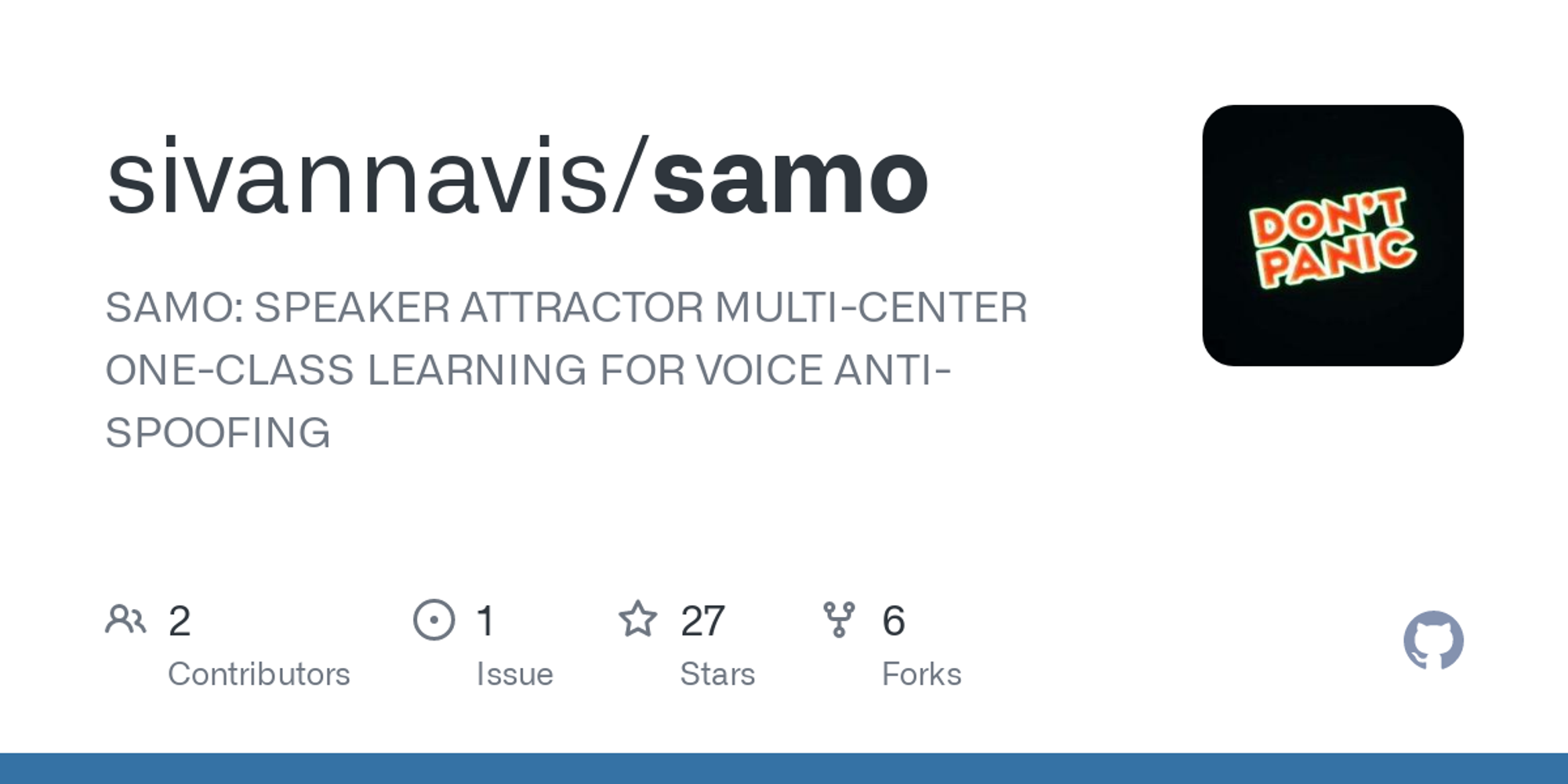 GitHub - sivannavis/samo: SAMO: SPEAKER ATTRACTOR MULTI-CENTER ONE-CLASS LEARNING FOR VOICE ANTI-SPOOFING